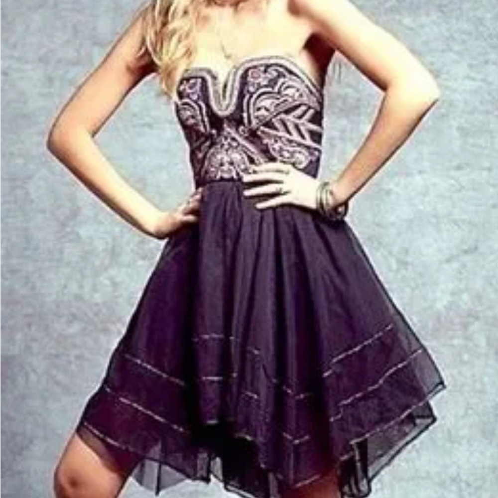 Free People Strapless Embroidered Mini Dress